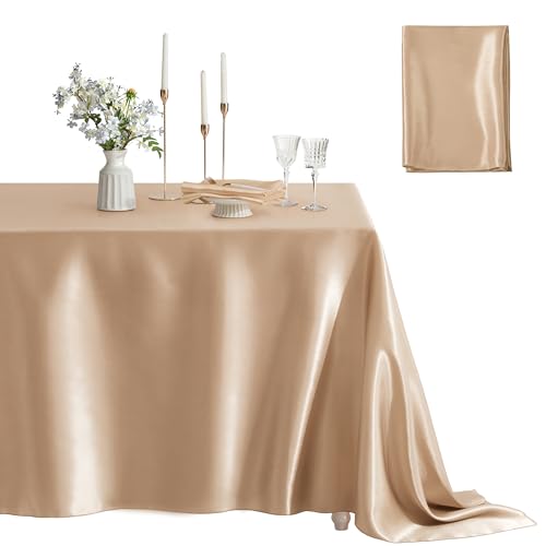 Counfeisly Rechteckige Tischdecke, schmutzabweisend, knitterfrei, seidig, weich, Satin-Esstischdecken für Esszimmer, drinnen und draußen, 152,4 x 213,3 cm, Taupe von Counfeisly