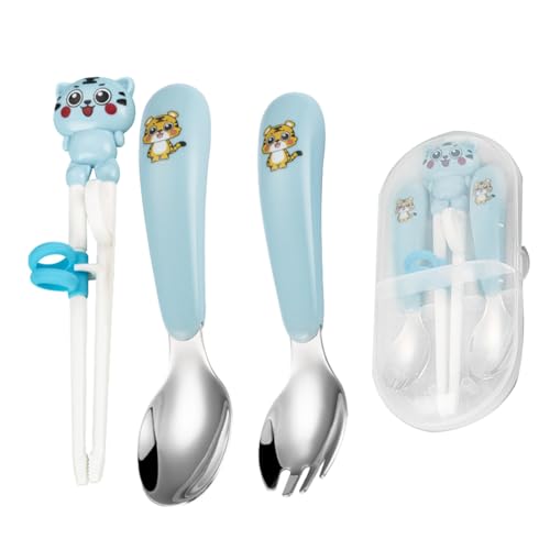 Counius Kinderbesteck 3-Teiliges Set,Kinderbesteck ab 1 Jahr, Kinder Besteck Edelstahl,Esslernlöffel Baby,Besteck Kinder mit Box,Inklusive Gabel,Löffel,Training Essstäbchen，Tragbarkeit von Counius