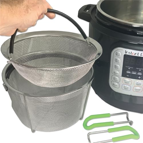 Dampfkorb für Instant Pot Zubehör 6 qt oder 8 Quart – 2 Etagen stapelbarer feinmaschiger 304 Edelstahl Siebkorb – Silikongriff – Gemüse-Dampfgarer-Einsatz, Eierkorb, Nudelsieb von Countables