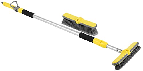 Country Side Wasserbesen Set 3 TLG. Leichter Alu-Teleskopstiel (ca. 127-193 cm) 1 kräftige und 1 weiche Bürste Für Arbeitshöhen bis 3 m Für alle 1/2-Zoll-Stecksysteme von Country Side