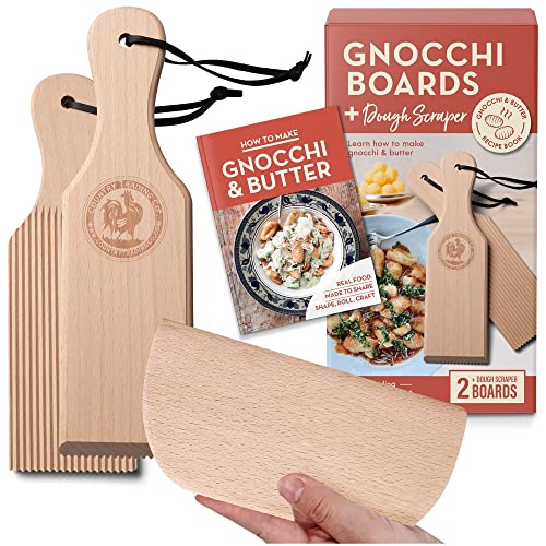 Gnocchi Brett- und Butterpaddel-Set mit Rezeptbuch | Pastamaker Geschenk für Köche | Seien Sie ein erfahrener Butterschneider und Gnocchi-Maker mit diesem Holz-Pasta-Werkzeug-Set von Country Trading Co.