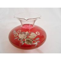 Blumen Vase Rubinrot Gebeizt Geriffelten Glasvase - Handgemalte von CountryMileCottage