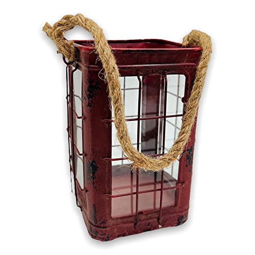 Countryfield 724878 Windlicht Laterne Rot Kasten für Dekoration 22x17x13cm Vintage von Countryfield