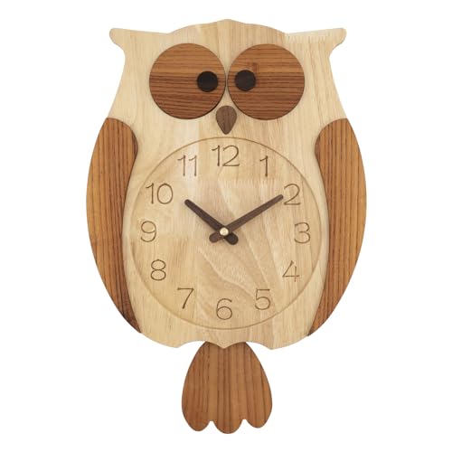 Couperos Eule Wanduhr Dekorative Holz Wanduhr Ohne Tickgeräusche Batteriebetriebene Pendel Wanduhr für Wohnzimmer Schlafzimmer Büro Kinderzimmer Küche von Couperos