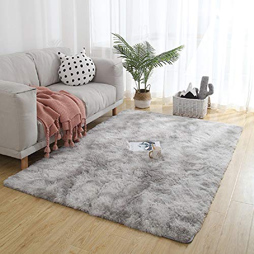 CoutureBridal Gradient Grau Teppich Lammfell Bequemer Kunstfell Shaggy Flauschig Teppich 140x200cm Lange Haare Fell Optik,Anti-Rutsch Teppich für Wohnzimmer Wolle Bettvorleger Sofa Matte von CoutureBridal