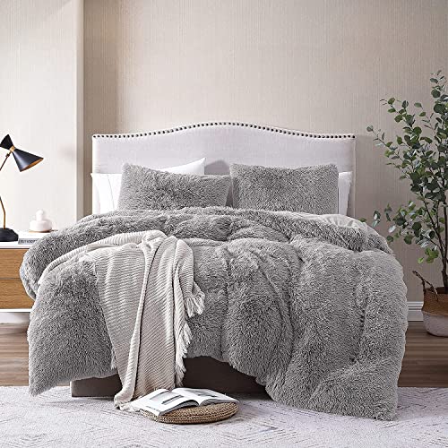 2er Set Kissenbezug 40x80cm Grau Hellgrau Warm Winter Kopfkissenbezug Plüsch Langhaar Flauschig Flanell Biber Kissenhülle Doppelpack von CoutureBridal Bettwäsche Set