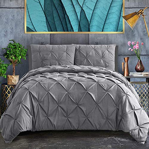 CoutureBridal Grau Dunkelgrau Bettwäsche, 2 Stück, 135x200cm Luxus Pintuck Plisseefalten Mikrofaser Wendebettwäsche Set Uni Bettbezug mit Reißverschluss und Kissenbezug 80x80cm von CoutureBridal