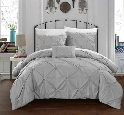 CoutureBridal Grau Hellgrau Bettwäsche 200x200cm Luxus Pintuck Plisseefalten Mikrofaser Wendebettwäsche Set Doppelbett Uni Bettbezug mit Reißverschluss und 2 Kissenbezug 80x80cm von CoutureBridal