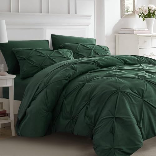 CoutureBridal Grün Dunkelgrün Bettwäsche 200x220cm Luxus Pintuck Plisseefalten Mikrofaser Wendebettwäsche Set Uni Doppelbett Bettbezug mit Reißverschluss und 2 Kissenbezug 80x80cm von CoutureBridal