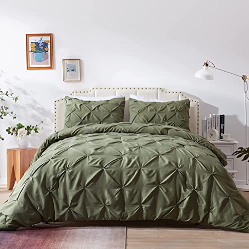 CoutureBridal Grün Salbeigrün Bettwäsche 220x240cm Luxus Pintuck Plisseefalten Mikrofaser Wendebettwäsche Set Uni Doppelbett Bettbezug mit Reißverschluss und 2 Kissenbezug 80x80cm von CoutureBridal