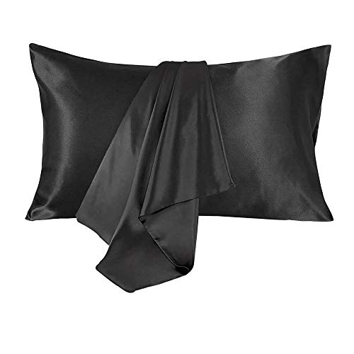 CoutureBridal® Satin Kissenbezug 40 x 60 cm Schwarz Doppelpack hochwertige Kissenhülle Kopfkissenbezug 40x60 aus Mikrofaser,2 Stück Kissenbezug Set für Haar - und Hautpflege von CoutureBridal