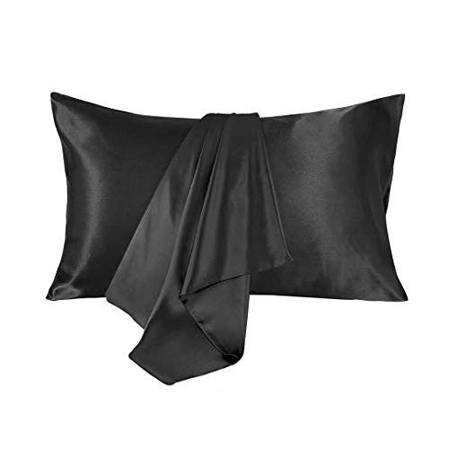 CoutureBridal® Satin Kissenbezug 40 x 80 cm Schwarz Doppelpack hochwertige Kissenhülle Kopfkissenbezug 40x80 aus Mikrofaser,2 Stück Kissenbezug Set für Haar - und Hautpflege von CoutureBridal