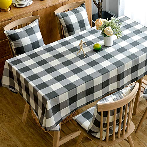 CoutureBridal Baumwolle Tischdecke 110x170cm Rechteckig Abwaschbar Schwarz Weiß Grau Kariert Geometrisch Muster Couchtisch Tischtuch Gartentischdecke Kaffeetischdecke von CoutureBridal