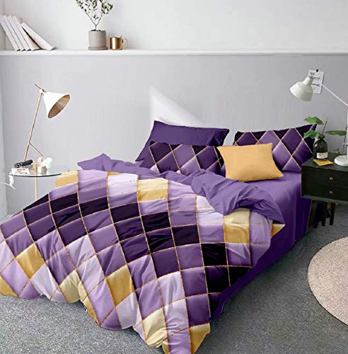 CoutureBridal Bettwäsche 200x200cm Violett Lila Kariert Marmor Wendebettwäsche Microfaser Doppelbett Bettbezug mit Reißverschluss und 2 Kissenbezug 80x80cm von CoutureBridal