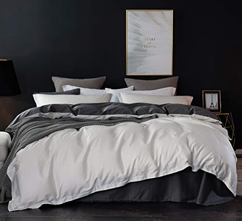 CoutureBridal Bettwäsche 200x220cm Weiß Anthrazit Grau Wende Bettwäsche Doppelbett Einfarbig Bettdeckenbezüge Deckenbezug Bettbezug mit Reißverschluss und 2 Kissenbezug 80x80 cm von CoutureBridal
