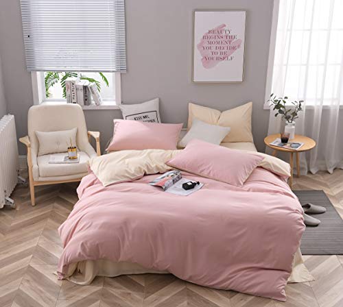 CoutureBridal Bettwäsche 220 x 240 cm Rosa Beige Microfaser Wendebettwäsche Set Uni Deckenbezug Doppelbett Bettbezug 220x240cm mit Reißverschluss und 2 Kissenbezüge 80 x 80 cm von CoutureBridal