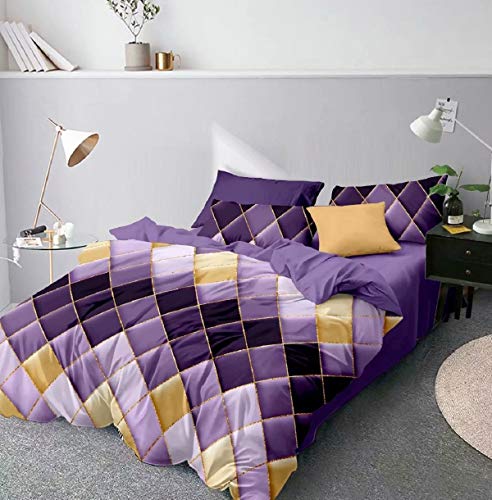 CoutureBridal Bettwäsche 220x240cm Violett Lila Kariert Marmor Wendebettwäsche Microfaser Doppelbett Bettbezug mit Reißverschluss und 2 Kissenbezug 80x80cm von CoutureBridal