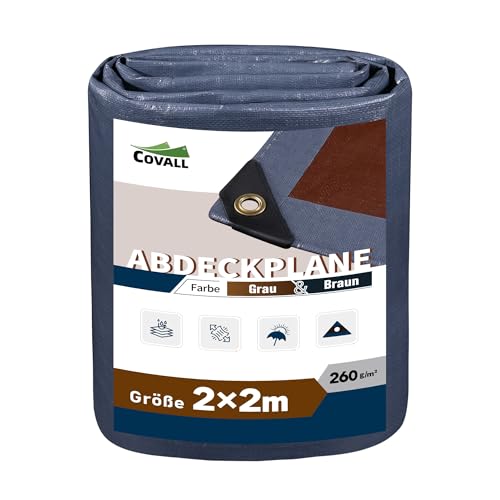 Covall Abdeckplane Wasserdicht Gewebeplane Plane mit Ösen Tarp 2x2m Extra Schwerlast Schutzplane 260g/m² Grau/Braun Holzplane Bauplane zeltplane Bodenplane Industrieplane Camping Zelt Dach Garten Covall Abdeckplane Wasserdicht Gewebeplane Plane mit Ösen Tarp 2x2m Extra Schwerlast Schutzplane 260g/m² Grau/Braun Holzplane Bauplane zeltplane Bodenplane Industrieplane Camping Zelt Dach Garten von Covall