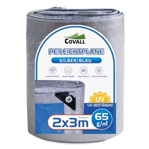Covall Camping Plane 2x3m - Leichte Grundplane 65g/m² Silber, Wasserdicht & UV-Schutz für Zelt, Hängematte und Outdoor von Covall