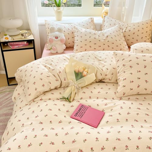 Covebett Bettwäsche 135x200 4teilig Beige Rosa Blumen Blümchen Bettwäsche Set Gewaschene Microfaser, Aesthetic Romantisch Mädchen Blüten 2 Bettbezug und 2 Kissenbezug 80x80 mit Reißverschluss Covebett Bettwäsche 135x200 4teilig Beige Rosa Blumen Blümchen Bettwäsche Set Gewaschene Microfaser, Aesthetic Romantisch Mädchen Blüten 2 Bettbezug und 2 Kissenbezug 80x80 mit Reißverschluss von Covebett