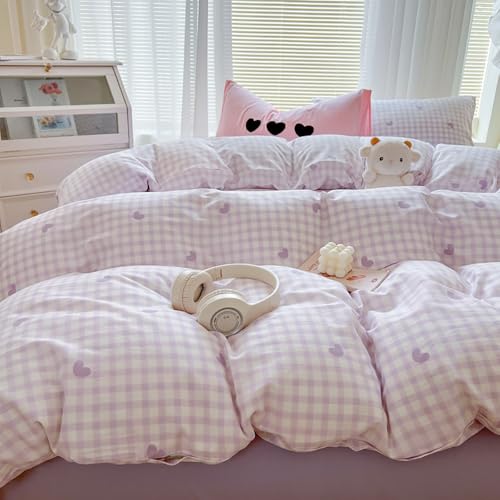Covebett Bettwäsche 135x200 4teilig Kariert Lila Weiß mit Herz Herzen Muster Mädchen Bettbezug Set Aesthetic Modern Karo Herzmuster Microfaser 2 Deckenbezug Reißverschluss und 2 Kissenbezug 80x80cm Covebett Bettwäsche 135x200 4teilig Kariert Lila Weiß mit Herz Herzen Muster Mädchen Bettbezug Set Aesthetic Modern Karo Herzmuster Microfaser 2 Deckenbezug Reißverschluss und 2 Kissenbezug 80x80cm von Covebett
