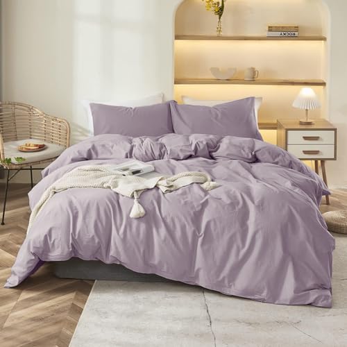 Covebett Bettwäsche 135x200 4teilig Lila Flieder Uni Einfarbig Renforce Microfaser Bettbezug 2er Set Violett Unifarben Bügelfrei Einzelbett 2 Deckenbezug Reißverschluss und 2 Kissenbezug 80x80 von Covebett