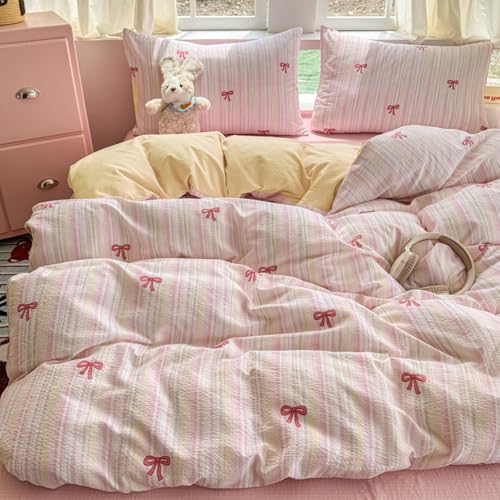 Covebett Bettwäsche 135x200 4teilig Rosa Schleifen Gestreift Mädchen Aesthetic Bettwäsche Set Rosa Schleifenmuster Renforcé Microfaser Wende 2 Bettbezug Reißverschluss und 2 Kissenbezug 80x80 Covebett Bettwäsche 135x200 4teilig Rosa Schleifen Gestreift Mädchen Aesthetic Bettwäsche Set Rosa Schleifenmuster Renforcé Microfaser Wende 2 Bettbezug Reißverschluss und 2 Kissenbezug 80x80 von Covebett