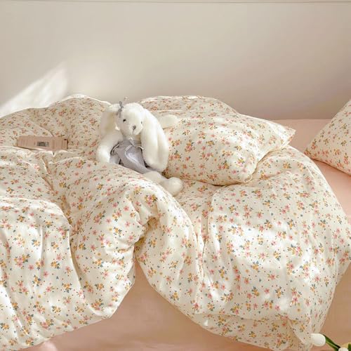 Covebett Bettwäsche 135x200 Beige Kleine Blumen Blätter Pflanzen Muster Bettbezug Blumenmuster Aesthetic Weiche Mikrofaser Renforcé Bettwäsche-Sets 2 Teilig mit Reißverschluss und Kissenbezüge 40x80cm von Covebett