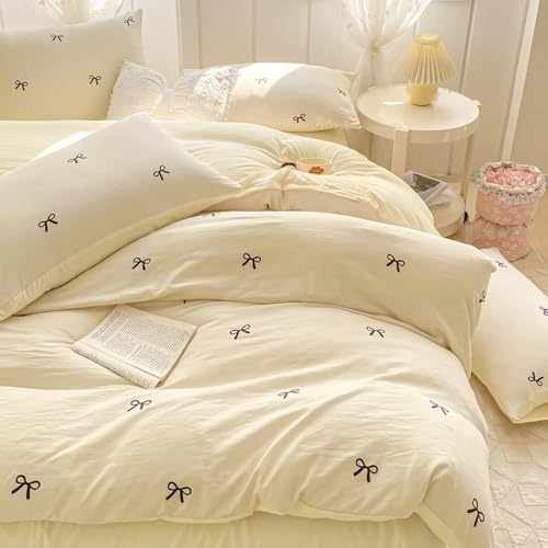 Covebett Bettwäsche 135x200 Mädchen Weiß Creme mit Schwarz Schleifen Kinder Bettbezug 2teilig Aesthetic Kawaii Renforcé Microfaser Einzelbett Deckenbezug Reißverschluss und Kissenbezug 80x80cm Covebett Bettwäsche 135x200 Mädchen Weiß Creme mit Schwarz Schleifen Kinder Bettbezug 2teilig Aesthetic Kawaii Renforcé Microfaser Einzelbett Deckenbezug Reißverschluss und Kissenbezug 80x80cm von Covebett