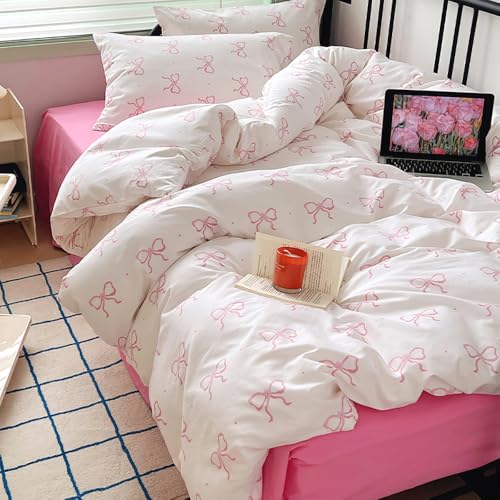 Covebett Bettwäsche 135x200 Mädchen Weiß mit Rosa Schleifen Aesthetic Bettbezug Set 2teilig Kawaii Pink Schleifenmuster Renforcé Microfaser Deckenbezug Reißverschluss und Kissenbezug 40x80cm Covebett Bettwäsche 135x200 Mädchen Weiß mit Rosa Schleifen Aesthetic Bettbezug Set 2teilig Kawaii Pink Schleifenmuster Renforcé Microfaser Deckenbezug Reißverschluss und Kissenbezug 40x80cm von Covebett