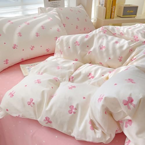 Covebett Bettwäsche 140x200 Baumwolle Weiß mit Rosa Schleifen Herzen Muster Bettwäsche Set Schleifenmuster 2teilig, Aesthetic Romantisch Mädchen 1 Bettbezug und 1 Kissenbezug 70x90 mit Reißverschluss Covebett Bettwäsche 140x200 Baumwolle Weiß mit Rosa Schleifen Herzen Muster Bettwäsche Set Schleifenmuster 2teilig, Aesthetic Romantisch Mädchen 1 Bettbezug und 1 Kissenbezug 70x90 mit Reißverschluss von Covebett