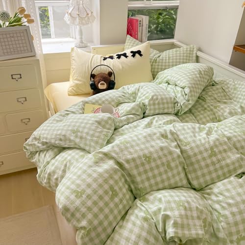 Covebett Bettwäsche 140x200 Kariert Grün Weiß mit Schleifen Karomuster Mädchen Bettbezug 2teilig Aesthetic Modern Karo Weich Microfaser Deckenbezug mit Reißverschluss und Kissenbezug 70x90cm Covebett Bettwäsche 140x200 Kariert Grün Weiß mit Schleifen Karomuster Mädchen Bettbezug 2teilig Aesthetic Modern Karo Weich Microfaser Deckenbezug mit Reißverschluss und Kissenbezug 70x90cm von Covebett