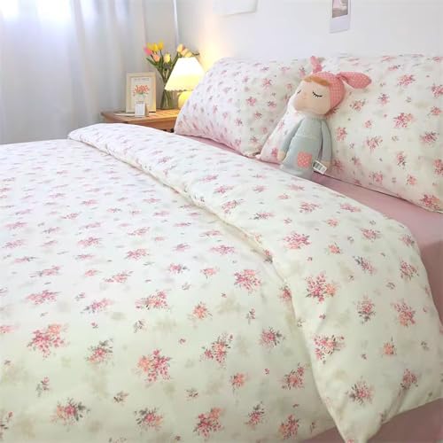 Covebett Bettwäsche 140x200 Rosa Weiß Blumenmuster Aesthetic Bettbezug Set 2teilig Blumen Blümchen Pflanzen Muster Mikrofaser Weich Renforcé Bettwäsche-Sets mit Reißverschluss und Kissenbezüge 70x90cm von Covebett