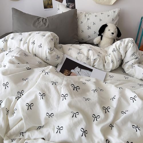 Covebett Bettwäsche 155x220 Weiß Schwarz Schleifen Microfaser Bettbezug Set Weich Aesthetic Mädchen Kinder Schleifenmuster Deckenbezug und Kissenbezug 80x80 mit Reißverschluss Covebett Bettwäsche 155x220 Weiß Schwarz Schleifen Microfaser Bettbezug Set Weich Aesthetic Mädchen Kinder Schleifenmuster Deckenbezug und Kissenbezug 80x80 mit Reißverschluss von Covebett