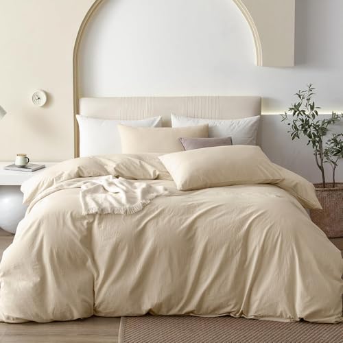 Covebett Bettwäsche Baumwolle 135x200 4teilig Beige Creme Taupe Uni Einfarbig Renforce Baumwollbettwäsche Set Ästhetik ÖKO-TEX Einzelbett 2 Bettbezug und 2 Kissenbezug 80x80cm mit Reißverschluss von Covebett