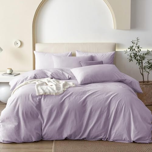 Covebett Bettwäsche Baumwolle 135x200 Lila Flieder Uni Einfarbig Weich Renforce Baumwollbettwäsche 135x200 2 Teilig Unifarben ÖKO-TEX Einzelbett Bettbezug und Kissenbezug 80x80cm Reißverschluss von Covebett