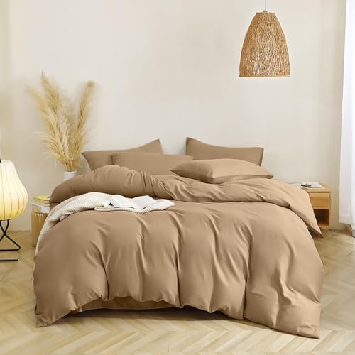 Covebett Bettwäsche Baumwolle 135x200 Taupe Khaki Uni Einfarbig Weich Renforce Baumwollbettwäsche 135x200 2 Teilig Unifarben ÖKO-TEX Einzelbett Bettbezug und Kissenbezug 80x80cm Reißverschluss von Covebett