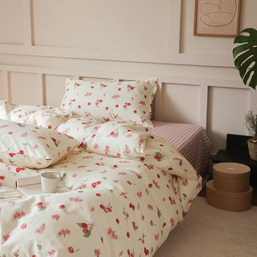 Covebett Bettwäsche Baumwolle 155x220 Rot Kirschen Rosa Blumen Muster Kawaii Bettbezug Set Aesthetic Rosa Floral Botanisch Blumenmuster Deckenbezug mit Reißverschluss und Kissenbezug 80x80cm Covebett Bettwäsche Baumwolle 155x220 Rot Kirschen Rosa Blumen Muster Kawaii Bettbezug Set Aesthetic Rosa Floral Botanisch Blumenmuster Deckenbezug mit Reißverschluss und Kissenbezug 80x80cm von Covebett