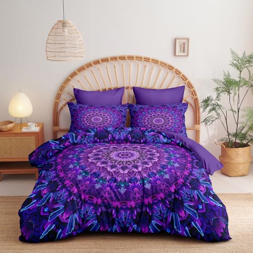 Covebett Boho Bettwäsche 155x220 Lila Violett Blumen Vintage Mandala Muster Wendebettwäsche Set Bohemian Floral Blumenmuster Microfaser Bettbezug und Kissenbezug 80x80 cm mit Reißverschluss Covebett Boho Bettwäsche 155x220 Lila Violett Blumen Vintage Mandala Muster Wendebettwäsche Set Bohemian Floral Blumenmuster Microfaser Bettbezug und Kissenbezug 80x80 cm mit Reißverschluss von Covebett