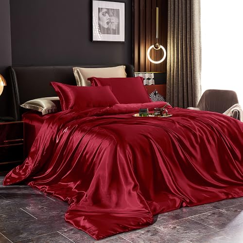 Covebett Satin Bettwäsche 200x220 Rot Weinrot Uni Glatt Luxus Seide Aesthetic Seidenbettwäsche Set Einfarbig Glänzend Glanzsatin Microfaser Sommer Bettbezug und 2 Kissenbezug 80x80cm Reißverschluss Covebett Satin Bettwäsche 200x220 Rot Weinrot Uni Glatt Luxus Seide Aesthetic Seidenbettwäsche Set Einfarbig Glänzend Glanzsatin Microfaser Sommer Bettbezug und 2 Kissenbezug 80x80cm Reißverschluss von Covebett