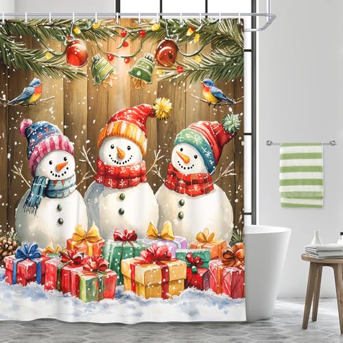 Duschvorhang mit Schneemann-Motiv, niedlicher Schneemann, schneebedeckte Kiefernbäume, Duschvorhang-Set für Erwachsene und Kinder, "Let It Snow", Badezimmer-Vorhang, Neujahrsdekoration mit Haken, 178 von Coveimes