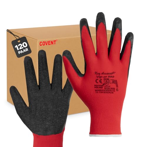 Covent VIP-ER RED Arbeitshandschuhe Herren Gr 11 (120-er Set) – Montagehandschuhe Kategorie II – EN388 2121X – Bauhandschuhe für Umzugshelfer, Logistiker und Bauarbeiter von Covent