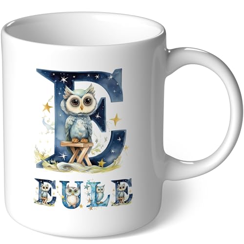Personalisierte Tasse mit Namen - Eule - Geschenk Kaffeetasse Namenstasse selbst gestalten personalisieren bedrucken Geburtstag Becher Teetasse Kaffeebecher (Weiß Bild32) von CoverHeld