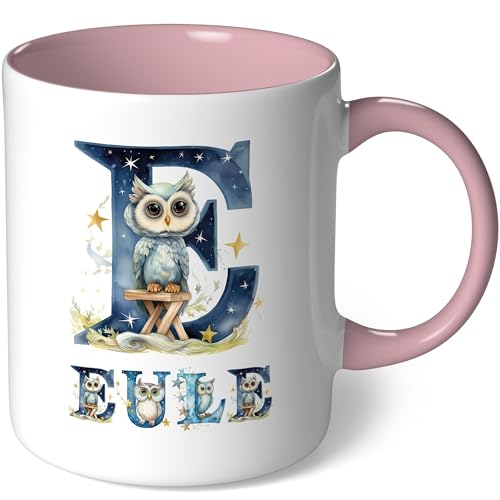 Personalisierte Tasse mit Namen - Eule - Geschenk Kaffeetasse Namenstasse selbst gestalten personalisieren bedrucken Geburtstag Becher Teetasse Kaffeebecher (Weiß - Rosa Bild32) von CoverHeld