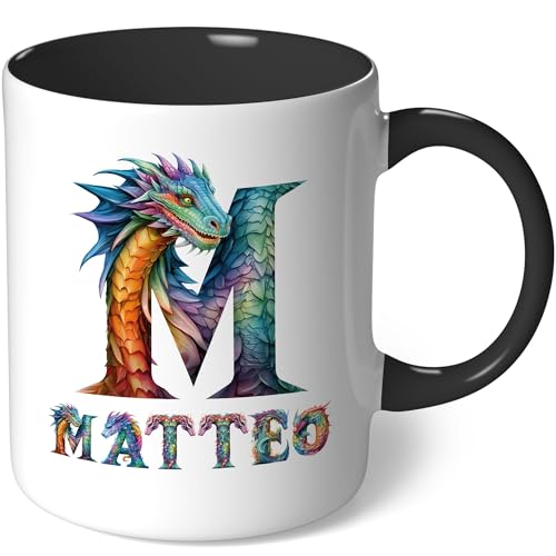 Personalisierte Tasse mit Namen - Motiv Drachen - Geschenk Kaffeetasse Namenstasse selbst gestalten personalisieren bedrucken Geburtstag Becher Teetasse Kaffeebecher (Weiß - Schwarz Bild23) von CoverHeld