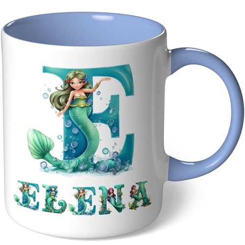 Personalisierte Tasse mit Namen - Motiv Meerjungfrau - Geschenk Kaffeetasse Namenstasse für Mädchen Frauen Kindertasse Geburtstagsgeschenk Geburtstag Kaffeebecher (Weiß - Mittelblau Bild13) von CoverHeld