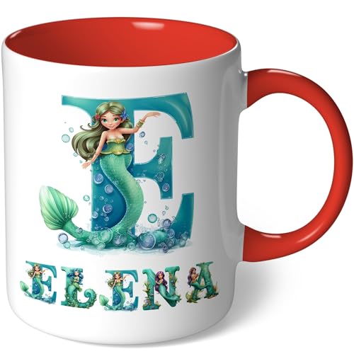 Personalisierte Tasse mit Namen - Motiv Meerjungfrau - Geschenk Kaffeetasse Namenstasse für Mädchen Frauen Kindertasse Geburtstagsgeschenk Geburtstag Kaffeebecher (Weiß - Rot Bild13) von CoverHeld