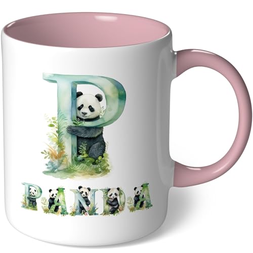 Personalisierte Tasse mit Namen - süßer Panda - Geschenk Kaffeetasse Namenstasse selbst gestalten personalisieren bedrucken Geburtstag Becher Teetasse Kaffeebecher (Weiß - Rosa Bild31) von CoverHeld