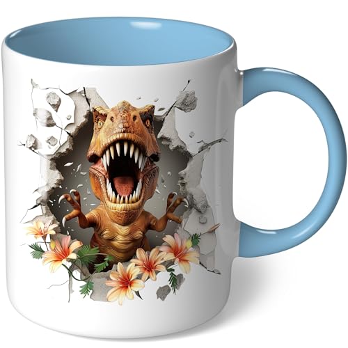 Tasse mit Motiv T-Rex Dinosaurier aufgerissenes Maul Geschenk Kaffeetasse Geschenkidee Geburtstagsgeschenk Geburtstag Kaffeebecher (Weiß- Lila Bild8) von CoverHeld