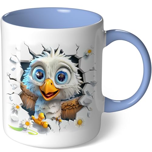 Tasse mit Motiv süßer Baby Adler mit blauen Augen Geschenk Kaffeetasse Geschenkidee Geburtstagsgeschenk Geburtstag Kaffeebecher (Weiß - Mittelblau Bild11) von CoverHeld